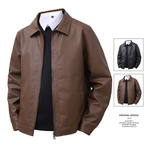 Bangladesh CNFactory Price Custom Logo Embroidery OEM 2026 Men PU <b>Leather</b> <b>Jacket</b> Slim Fit Lapel Casual Windproof Mens <b>Jacket</b> - Product Image 2
