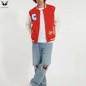 เสื้อแจ็คเก็ตวาร์ซิตี้ผู้ชาย สตรีทแวร์ คุณภาพดีที่สุด สีแดงและสีขาว ไซส์ใหญ่ วัสดุที่ดีที่สุด แฟชั่นคลาสสิก เสื้อแจ็คเก็ตวาร์ซิตี้ผู้ชาย - Product Image 2