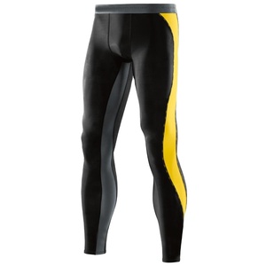 Pantalones de Ciclismo Largos Ajustados para Hombre, Negros con Paneles Laterales Amarillos, Pantalones Deportivos para Bicicleta - Product Image 1