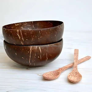 Natural <b>Coconut</b> <b>Bowl</b> Set Premium Eco Friendly Durable Dinnerware with Wooden Spoon for Serving Fruit Salad and Desserts - Product Image 3
