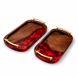 Plateau de service rectangulaire en bois de grande taille pour la maison, l'hôtel, la table, pour servir des fruits et des aliments, avec poignée noire. - Product Image 4