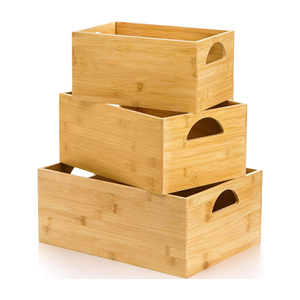 3 Pack Bamboo Storage Bin <b>Box</b> Classic Natural Organizer <b>Stackable</b> Cubby Basket Container Handle Display Book Toy <b>Tools</b> Household - Product Image 4