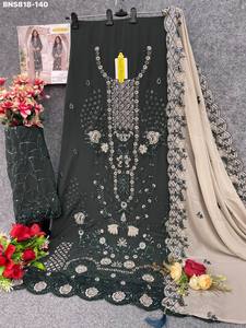 Traje Salwar y Dupatta de Georgette Sintético de Calidad de Exportación India, Especial para Eid, con Bordado de Lentejuelas y Trabajo Khatli, Proveedor de la India - Product Image 3