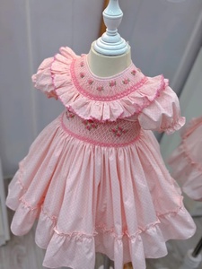 Robe Rose Personnalisable pour Filles, Motif Floral Géométrique Imprimé en 3D, OEM ODM, Manches Courtes Bouffantes, 100% Coton, Coupe Évasée, Printemps - Product Image 1