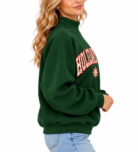 Wholesale <b>Women's</b> <b>Christmas</b> Mock Neck <b>Sweatshirt</b> Custom Crystal Letter Embroidery Oversized Long Sleeve Cotton Pullover - Product Image 2