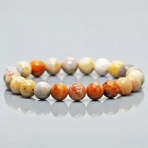 Natural Fossil Coral 8mm Smooth Round AA Grade Gemstone Beads <b>Stretch</b> <b>Bracelet</b> Healing Jewelry Wholesale - Product Image 1