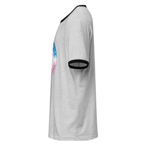 Camiseta Unisex de Cuello Redondo con Ribete en Contraste Negro y Gris Jaspeado, Estilo Retro para Uso Diario Informal, Región Oriental - Product Image 5