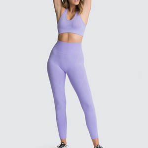 Conjunto Deportivo para Mujer con Logotipo Personalizado, Color Lavanda, Sin Costuras, Leggings de Compresión para Yoga, Conjunto de Sujetador Deportivo, Ropa Deportiva para Gimnasio - Product Image 4