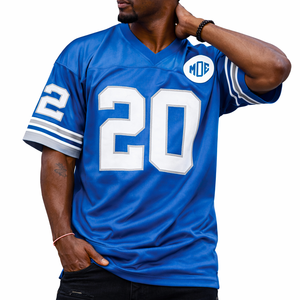 Camiseta de fútbol americano azul con cuello en V, estilo Y2K, diseño de sublimación personalizado, OEM, marca privada, pedidos al por mayor. - Product Image 4