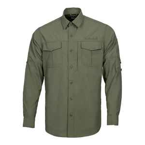 Chemise de chasse à manches longues pour homme, couleur vert olive, avec poches poitrine, vêtements d'extérieur - Product Image 1