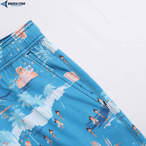 Men's Quick Dry Board Shorts Blue Tropical Print Drawstring Waist Casual Swim Trunks 100% Polyester Woven Fabric - Product Image 2