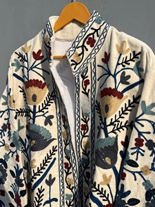Traditional Hand-Embroidered Off-<b>White</b> Velvet <b>Jacket</b> for Women Kashmiri Aari Work Ethnic Winter Wear Overcoat - Product Image 3