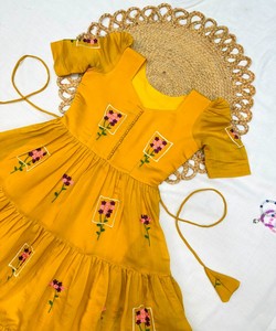 Kurti Amarillo Bordado de Algodón para Mujer, Vestido Largo Tradicional, Corte Holgado, Estilo Casual, Ropa Étnica India/Pakistaní para Fiesta 85545 - Product Image 4