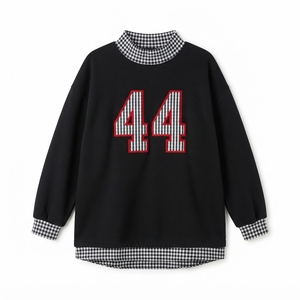 Buy <b>Oversized</b> Crew Neck Sweatshirt Number 99 88 Gingham Trim Long Sleeve Casual Wear Autumn Knitted Cotton <b>Sweater</b> - Product Image 3