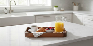 Plateau rectangulaire décoratif à un seul niveau en bois de manguier avec revêtement laqué épais, utilisation flexible en cuisine, design moderne, passe au lave-vaisselle - Product Image 3