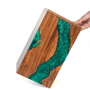 Ocean Inspired Resin & Natural Wood Cremation Urn Handmade Blue Wave Funeral Ashes <b>Box</b> by AYAANS - Product Image 6