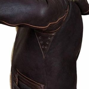 Arctic Sheepskin Parka, made from brown leather with a natural <b>shearling</b> lining and toggle closures - Product Image 3