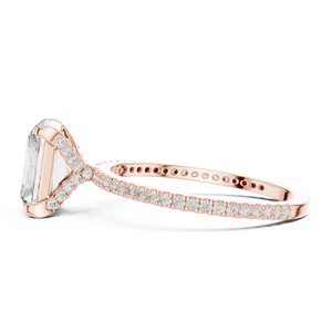 Bague de fiançailles solitaire en or rose avec diamant de laboratoire taille radiant et bande pavée pour femme, cadeau de promesse de mariage - Product Image 2