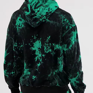 <b>Men's</b> Oversized <b>Tie</b>-Dye Hooded Sweatshirt Regular Fit Knitted Pocket Design Casual Autumn Wear Green <b>Black</b> Pattern - Product Image 4