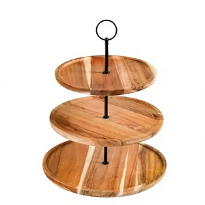 Support à gâteaux pliable à 3 niveaux en bois d'acacia pour tartes et crêpes - Product Image 3