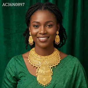Conjunto de Collar y Pendientes con Dijes de Flores Estilo Marroquí Chapado en Oro de 24K para Mujer, Joyería de Boda con Cadena de Caja - Product Image 5