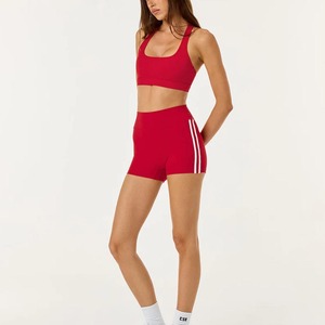 <b>Red</b> Two Piece Halter Yoga Set High Waist Shorts <b>Crop</b> <b>Top</b> Solid Color Spandex Polyester Sweat Wicking Breathable Quick Dry - Product Image 2