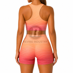 Ensemble décontracté deux pièces en toile unie pour femme avec logo personnalisé, vente en gros, streetwear, t-shirt à manches courtes et short sublimés - Product Image 3
