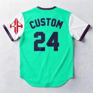 เสื้อเบสบอลพิมพ์ลายแบบ Sublimated พร้อมโลโก้สีขาวสำหรับผู้ชาย ผลิตจากวัสดุคุณภาพสูง 100% ทรงปกติ ปิดด้วยกระดุม แขนสั้น - Product Image 3
