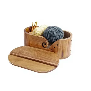 Cuenco de madera ovalado para hilo, diseño sencillo, duradero, soporte para tejer a mano y ganchillo con abertura. - Product Image 5