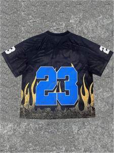 Maillot de basket en mesh col en V unisexe, numéro personnalisé, dégradé bleu, imprimé par sublimation, respirant, manches courtes, adulte - Product Image 3