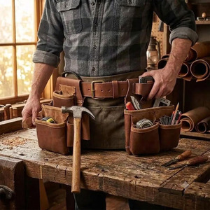 Ceinture porte-outils en cuir faite à la main, conçue pour les électriciens, avec plusieurs poches, supports sécurisés et taille ajustable, à vendre. - Product Image 5