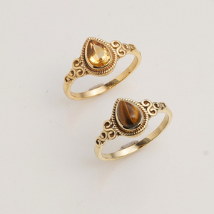 Natural Tiger Eye Pear Ring in Gold Finish Vintage Scroll Ring Brown Gemstone Handmade Jewelry for Women <b>Gift</b> - Product Image 3