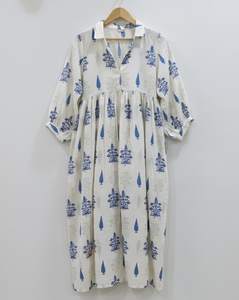 Vestido Túnica Midi para Mujer, 100% Algodón, Cuello en V, Mangas Abullonadas, Silueta en A, Transpirable, Ecológico, Tie-Dye Hecho a Mano - Product Image 6