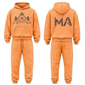 Conjunto Deportivo para Hombre, Color Naranja Lavado al Ácido, 100% Algodón, 480 gsm, Alta Calidad, con Pedrería, Pantalones Largos con Cordón Ajustable, Ropa Casual - Product Image 1