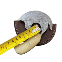 Cuchillo Ulu de Acero de Damasco Hecho a Mano Personalizado, Hacha para Pizza, Cuchillo de Bolsillo con Mango de Hueso de Camello Premium, Cuchillo de Caza Forjado a Mano con Funda