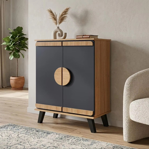 Malaysia Modern 2-Door 4-Tier Knock-Down/DIY Shoe <b>Cabinet</b> SC229ZV Oak Dark <b>Grey</b> for Living Room Entry Apartment Use (12-13 Pair) - Product Image 1