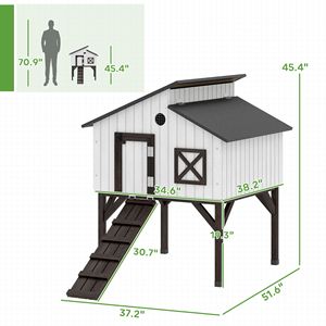Pollaio Rialzato con Nido Apribile, Tetto in Asfalto, Conigliera Rialzata, Gabbie per Animali con Spazio Abitativo Confortevole - Product Image 3