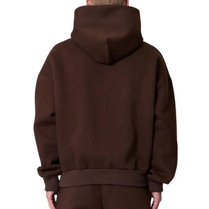 เสื้อฮู้ดดี้ผ้าฝ้ายสีน้ำตาลหนา 400gsm พิมพ์โลโก้ได้ตามต้องการ ทรงโอเวอร์ไซส์ สวมใส่สบาย เหมาะสำหรับฤดูหนาว สไตล์ลำลองสำหรับผู้ชาย ทรงบ็อกซี่ - Product Image 4