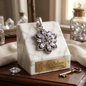 Art Palace - Colgante de Plata 925 con Forma de Flor, Cristal Tallado Marquise y Diamantes de Imitación, Estilo Clásico, Unisex, para Uso Diario - Product Image 1