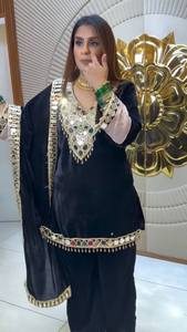 Ensemble haut et pantalon palazzo en velours avec broderie sequin et patchwork, entièrement cousu à l'intérieur, tailles M, L, XL et XXL pour femmes - Product Image 5