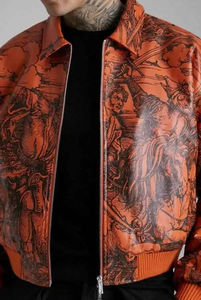 Blouson Bomber Homme en Cuir Véritable Style Vintage, Veste de Motard Lavée Coupe Slim, Vêtement d'Extérieur Moto Imperméable, Manteaux Homme Grandes Tailles - Product Image 6