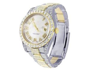 Montre BOJ R.O.L.E.X.022 pour homme, chiffres romains, entièrement sertie de moissanite, luxe, mode, quartz analogique, acier, 41 mm, 3 ATM, résistante à l'eau, style hip-hop - Product Image 1