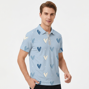 <b>Men's</b> Light Blue Heart Print <b>for</b> <b>Shirt</b> Jersey Short Sleeve Casual Knitted Cotton Breathable Regular Fit Made in Bangladesh - Product Image 3