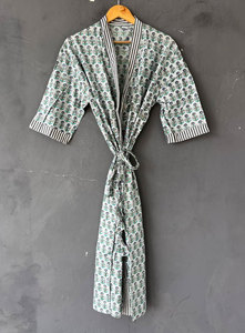 Bata Kimono Larga de Algodón con Estampado Floral para Mujer, Bata de Baño Holgada de Manga Larga con Cuello en V, Cómoda, Transpirable y Ligera - Product Image 5