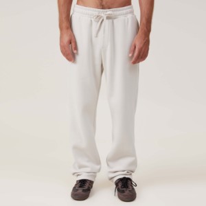 <b>Men's</b> <b>White</b> Polyester Sweatpants Elastic Waist Drawstring Casual <b>Joggers</b> Side Pockets Lightweight Summer Wear Breathable - Product Image 1