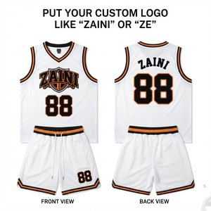 Premium 150 GSM Polyester Mesh Basketball Jersey Short Set <b>White</b> <b>Black</b> Orange Custom Heat Transfer Logo Quick Dry Unisex - Product Image 1