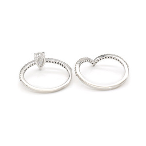 Ready To Stock Diamond <b>Ring</b> 7x5mm Pear Cut White Diamond Stackable <b>Ring</b> with 14k Fine White Gold Promise <b>Ring</b> For <b>Couple</b> US-7 - Product Image 4