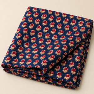 Tissu en coton bleu marine à motif floral cachemire imprimé à la main pour robe, kurta, couture, artisanat, textile de maison, vêtements, vente en gros - Product Image 2