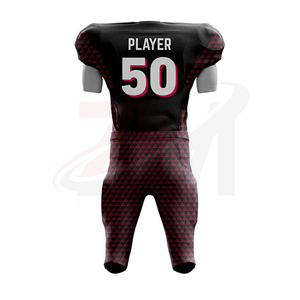 Ensemble d'uniformes de football américain noir et rouge à motif, pour joueur, taille 50, impression par sublimation, pour homme adulte, en polyester respirant - Product Image 3