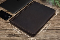 Portafolio de cuero marrón oscuro con cremallera para tableta, organizador de documentos, carpeta para estuche de viaje